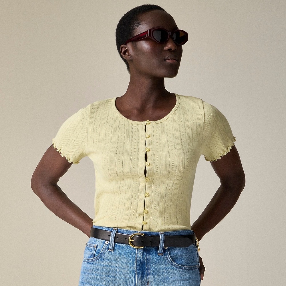 J. Crew Pointelle Pale Green short-sleeve button down knit cardigan - Size XL